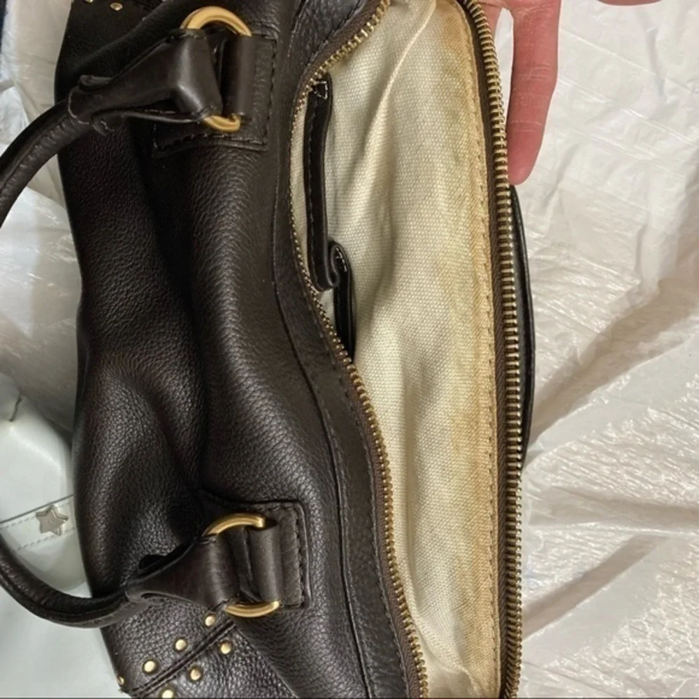 Michael Kors brown leather studded satchel bag